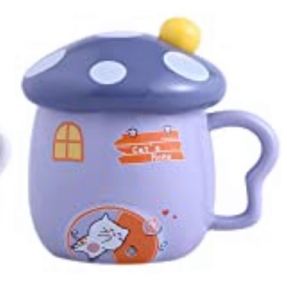 Purple Mushroom House Mug with Lid and Spoon, NIB 🍄 🥄 - Picture 6 of 7